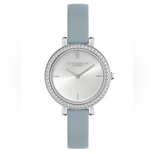 Olivia Burton 30mm Vintage Bead Silver & Chalk Blue Leather Strap Watch